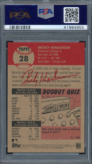 Rickey Henderson 2018 Topps Living Baseball Card #28 Graded PSA 10 GEM MINT-Powers Sports Memorabilia