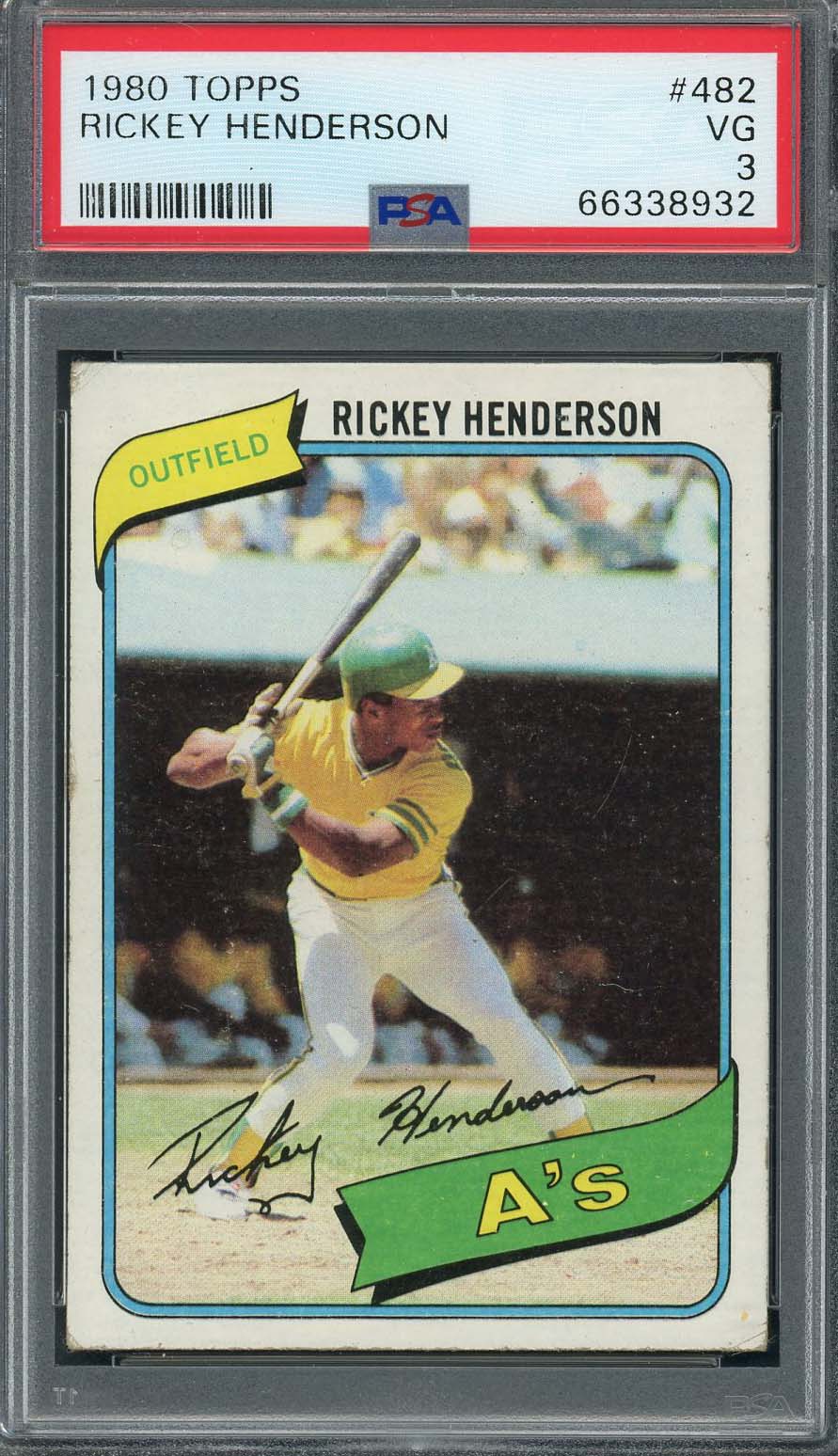 Rickey Henderson 1980 Topps Baseball Rookie Card RC #482 Graded PSA 3-Powers Sports Memorabilia
