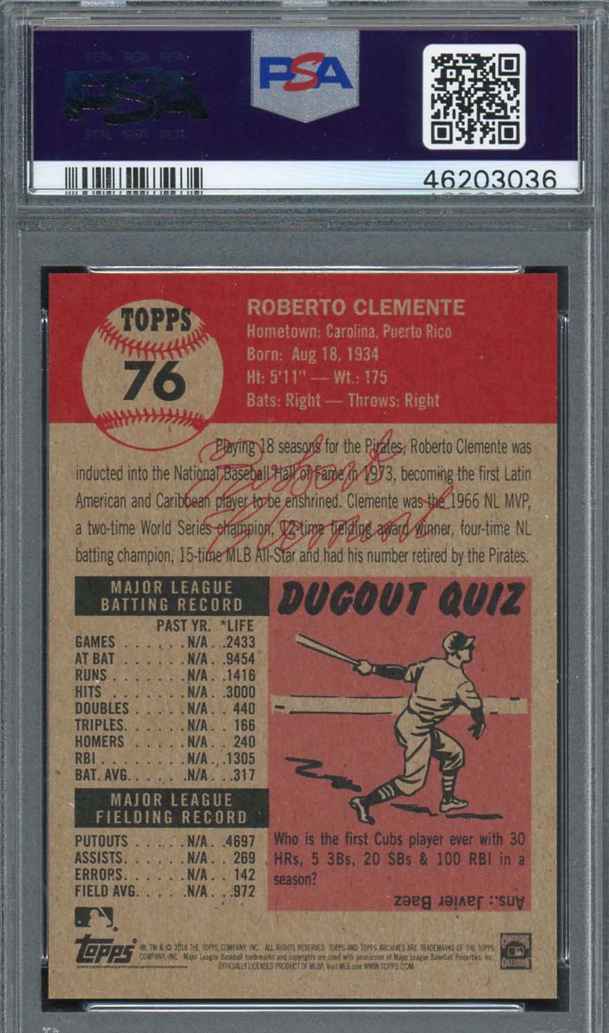 Roberto Clemente 2018 Topps Living Baseball Card #76 Graded PSA 10 GEM MINT-Powers Sports Memorabilia