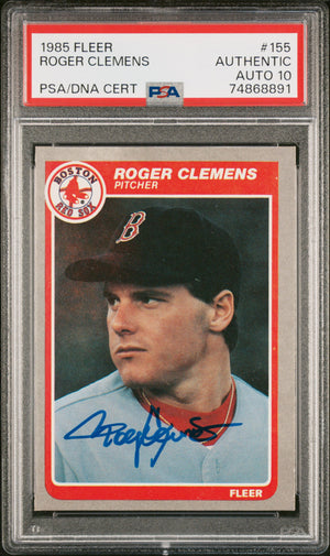 Roger Clemens 1985 Fleer Signed Baseball Rookie Card #155 Auto PSA 10 74868891-Powers Sports Memorabilia