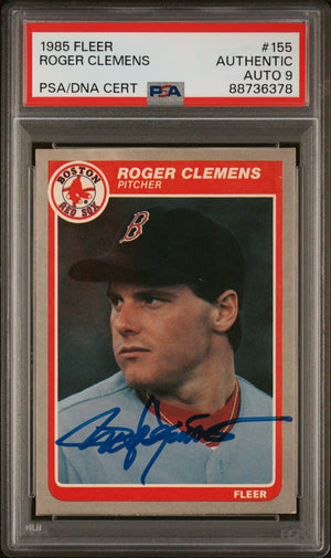 Roger Clemens 1985 Fleer Signed Rookie Card #155 Auto Graded PSA 9 88736378-Powers Sports Memorabilia