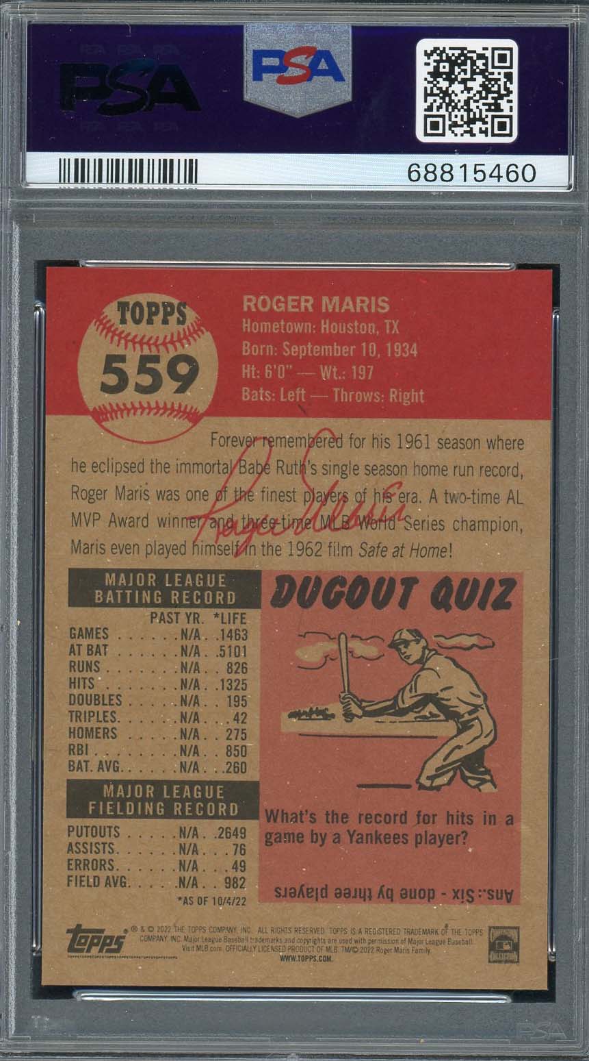 Roger Maris 2022 Topps Living Baseball Card #559 Graded PSA 9-Powers Sports Memorabilia