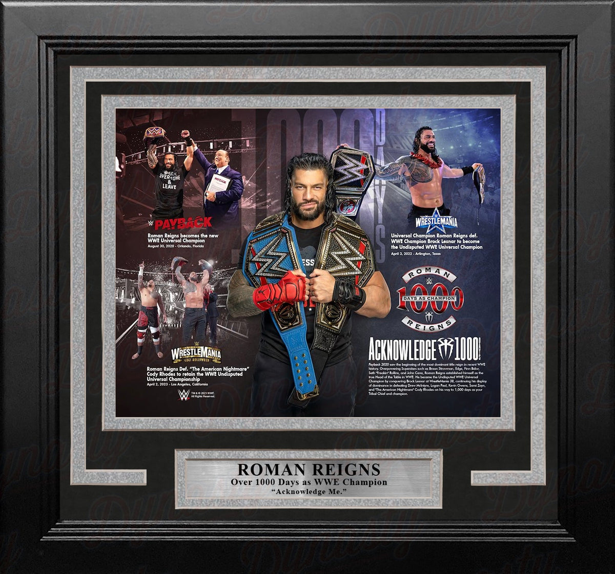 Roman Reigns 1000 Days as Champion 8" x 10" Framed WWE Wrestling Collage Photo-Powers Sports Memorabilia