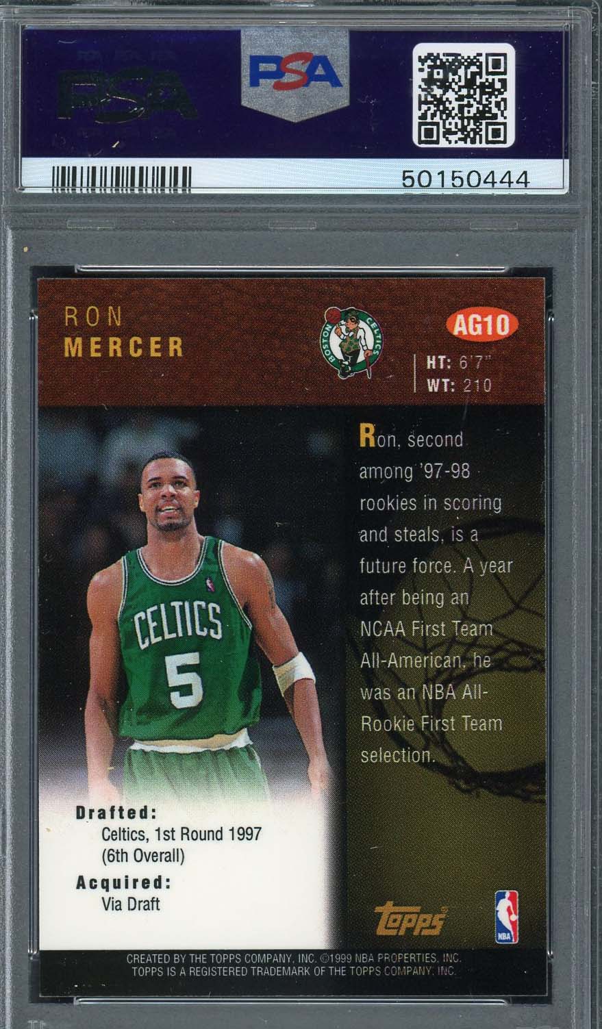 Ron Mercer 1998 Topps Certified Autograph Basketball Card #AG10 Graded PSA 8-Powers Sports Memorabilia