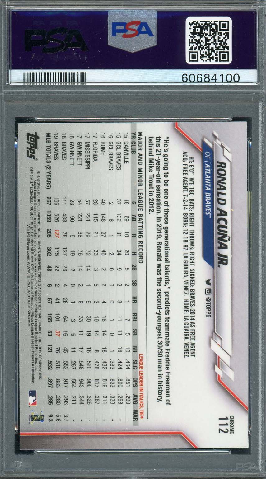 Ronald Acuna Jr 2020 Topps Chrome Prism Refractor Card #112 Graded PSA 10-Powers Sports Memorabilia