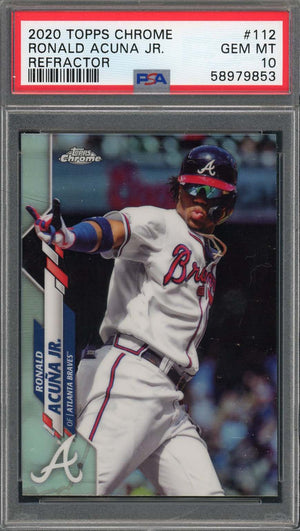 Ronald Acuna Jr 2020 Topps Chrome Refractor Baseball Card #112 Graded PSA 10-Powers Sports Memorabilia