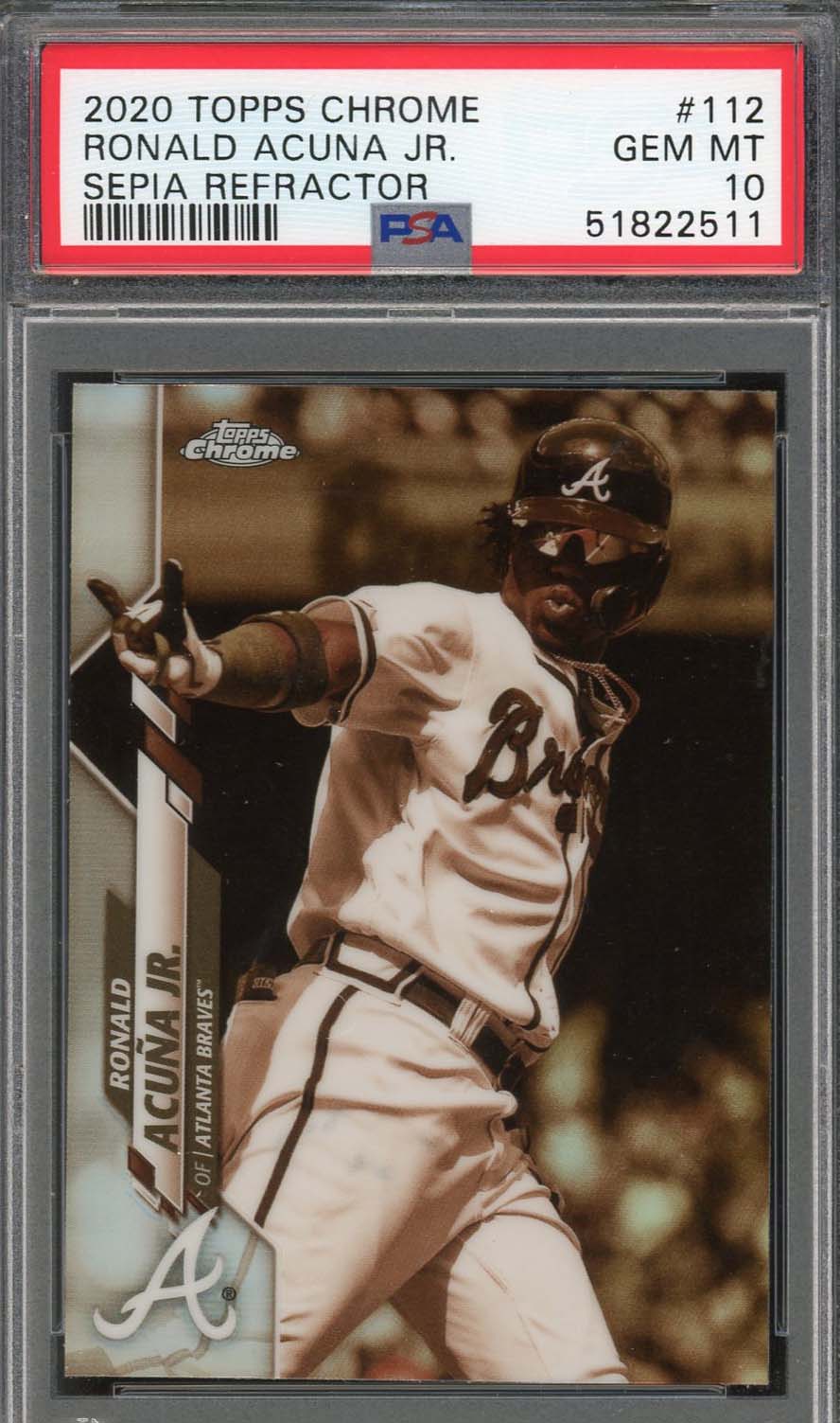 Ronald Acuna Jr 2020 Topps Chrome Sepia Refractor Baseball Card #112 PSA 10-Powers Sports Memorabilia