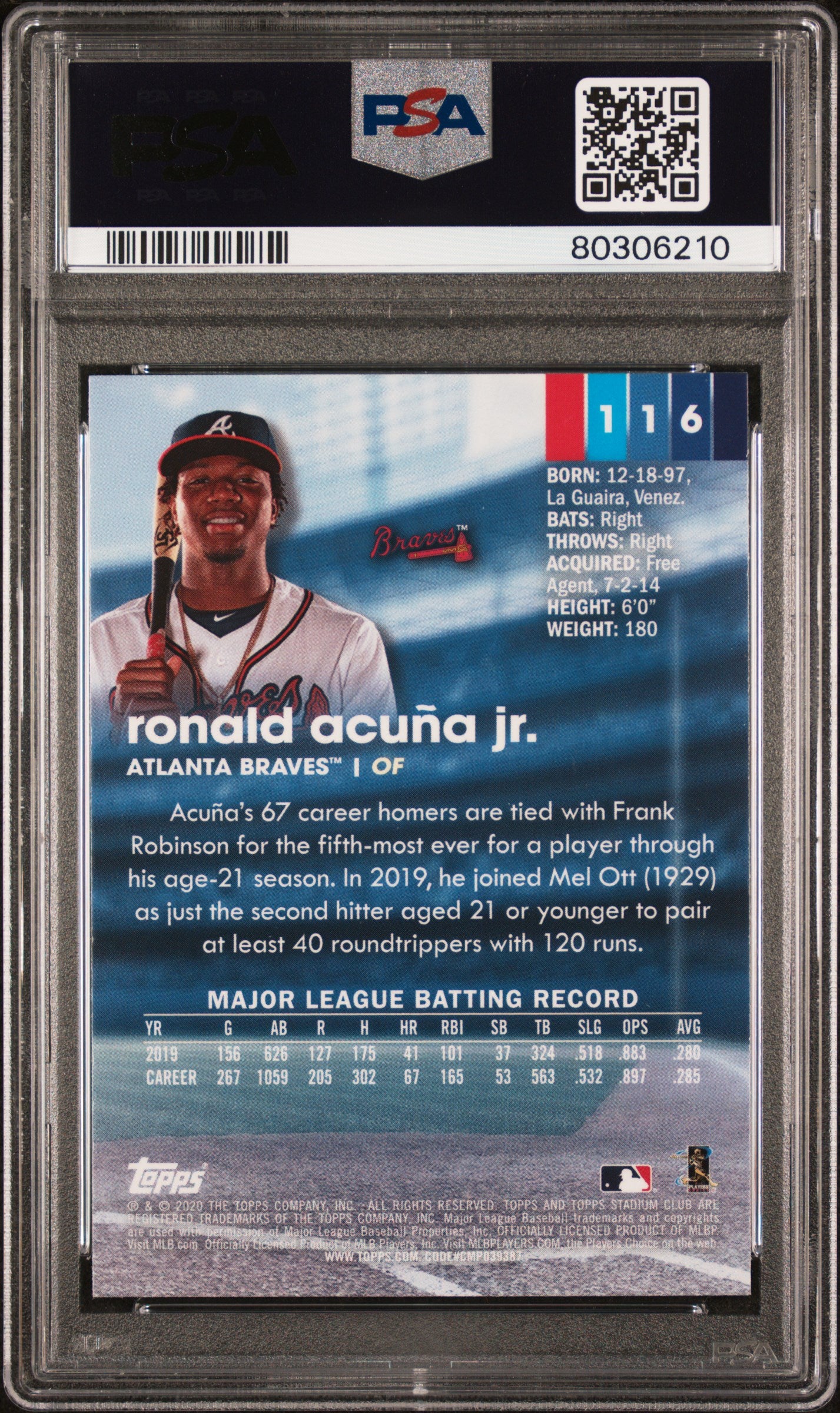 Ronald Acuna 2020 Topps Stadium Club Chrome Baseball Card #116 Graded PSA 10-Powers Sports Memorabilia