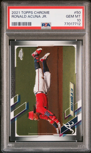 Ronald Acuna Jr 2021 Topps Chrome Baseball Card #50 Graded PSA 10-Powers Sports Memorabilia