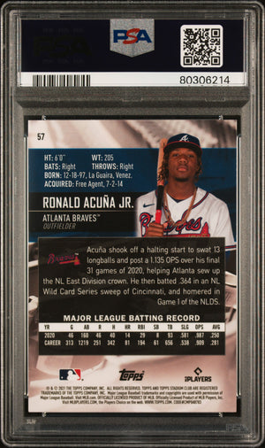 Ronald Acuna 2021 Topps Stadium Club Chrome Baseball Card #57 Graded PSA 10-Powers Sports Memorabilia