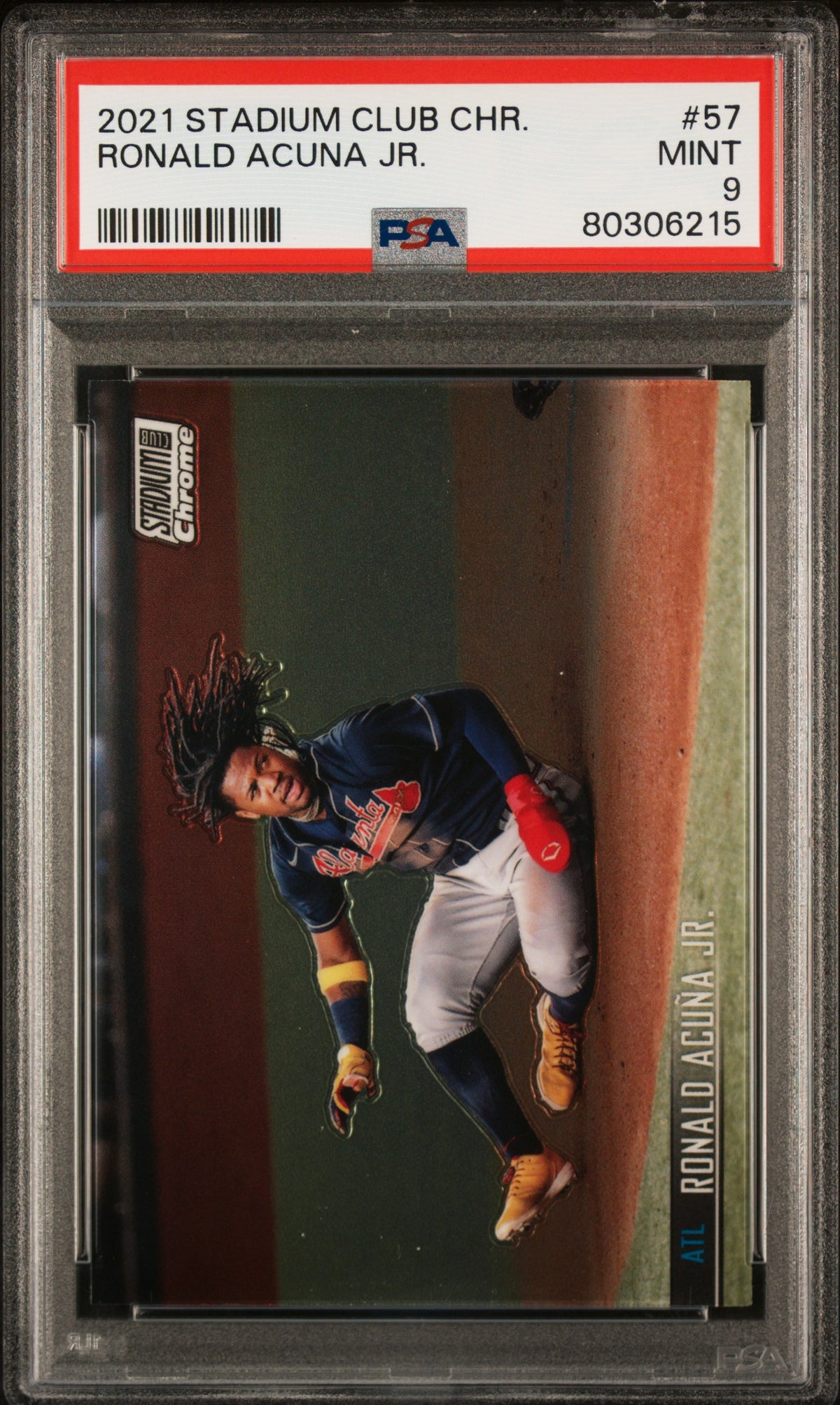 Ronald Acuna 2021 Topps Stadium Club Chrome Baseball Card #57 Graded PSA 9-Powers Sports Memorabilia