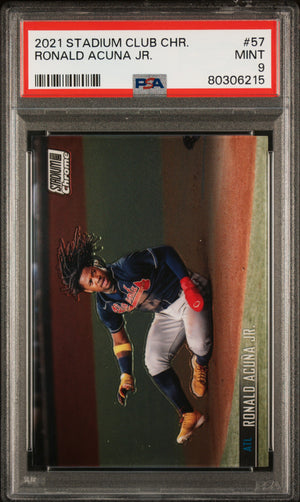 Ronald Acuna 2021 Topps Stadium Club Chrome Baseball Card #57 Graded PSA 9-Powers Sports Memorabilia