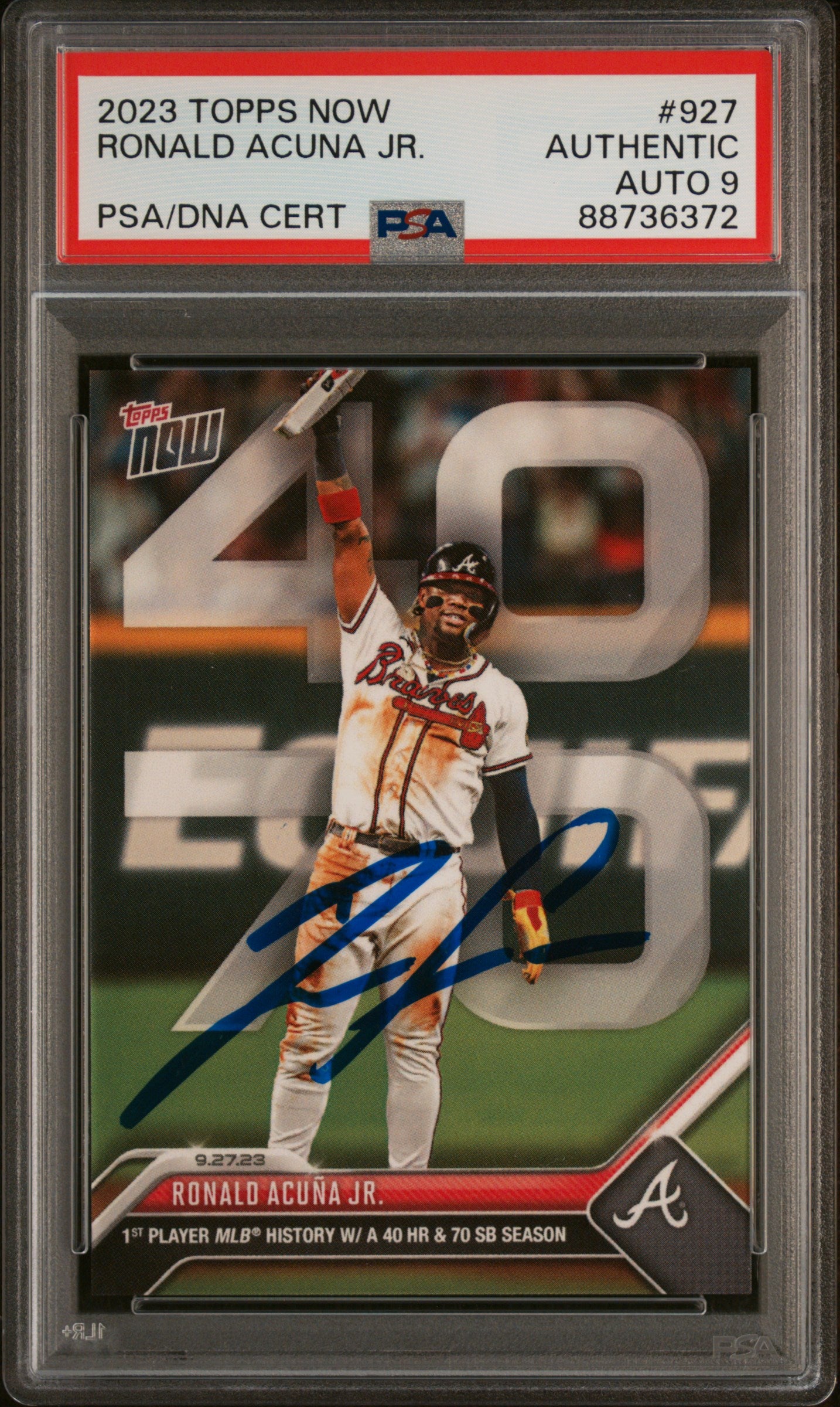 Ronald Acuna Jr 2023 Topps Now 40/70 Signed Card #927 Auto Graded PSA