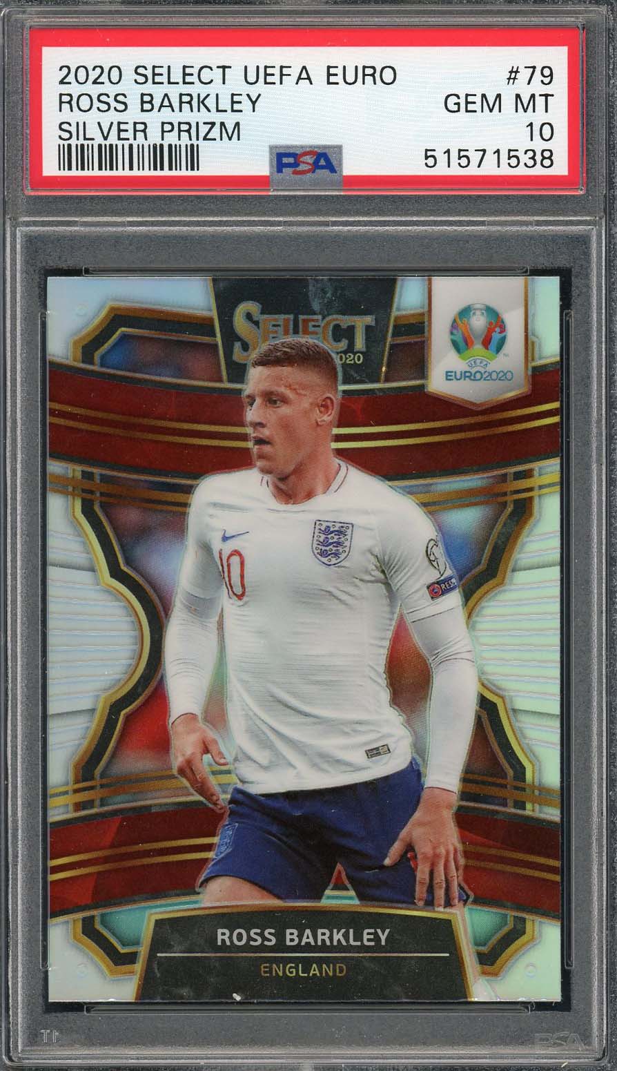 Ross Barkley 2020 Select UEFA Euro Silver Prizm Soccer Card #79 PSA 10-Powers Sports Memorabilia