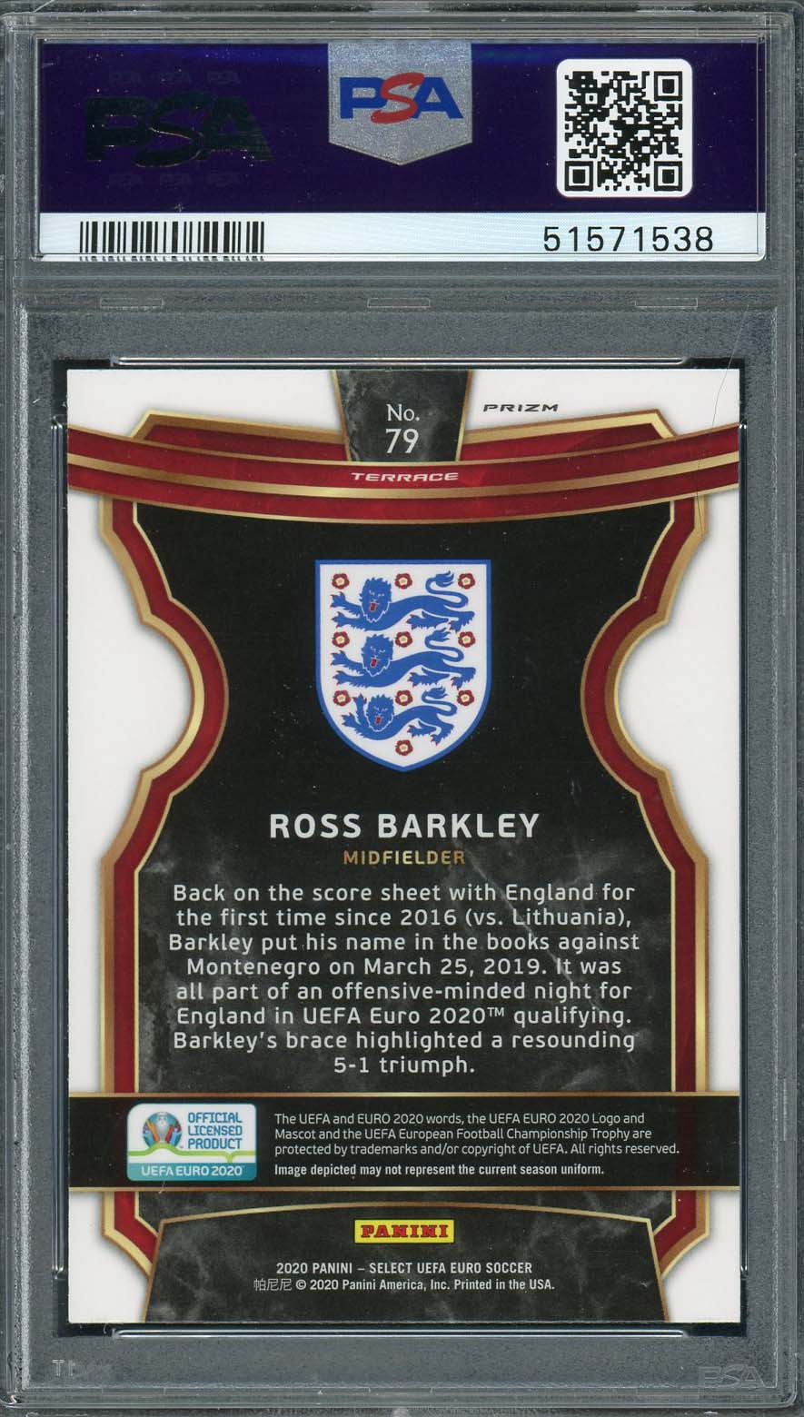 Ross Barkley 2020 Select UEFA Euro Silver Prizm Soccer Card #79 PSA 10-Powers Sports Memorabilia