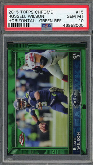 Russell Wilson 2015 Topps Chrome Green Refractor Football Card #15 Graded PSA 10-Powers Sports Memorabilia
