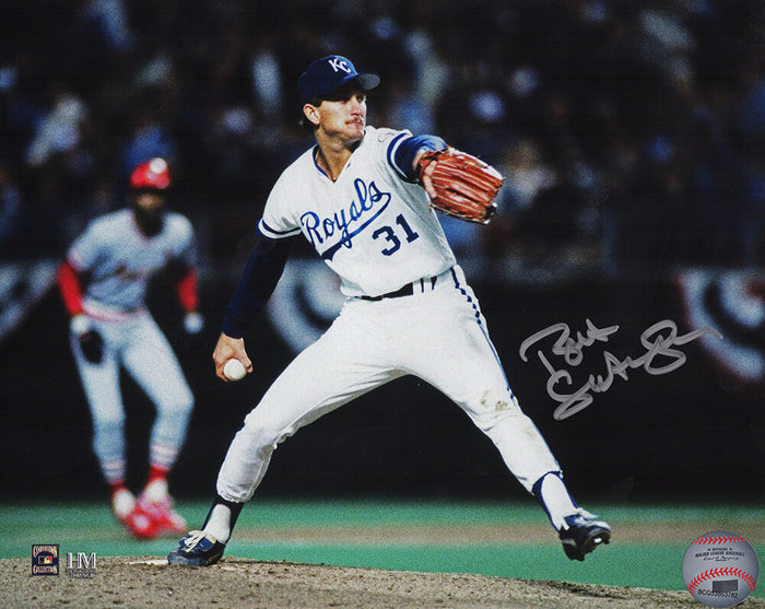 Bret Saberhagen Autographed Kansas City Royals 1985 World Series Pitching Action 8x10 Photo-Powers Sports Memorabilia