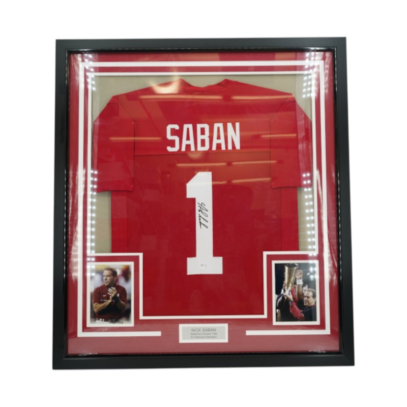 Nick Saban Signed Alabama Crimson Tide Elite Framed Maroon Jersey PSA Holo Only-Powers Sports Memorabilia