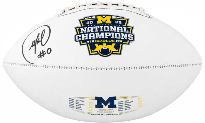 Mike Sainristil Autographed Michigan Wolverines 2023 National Championship Logo White Football-Powers Sports Memorabilia