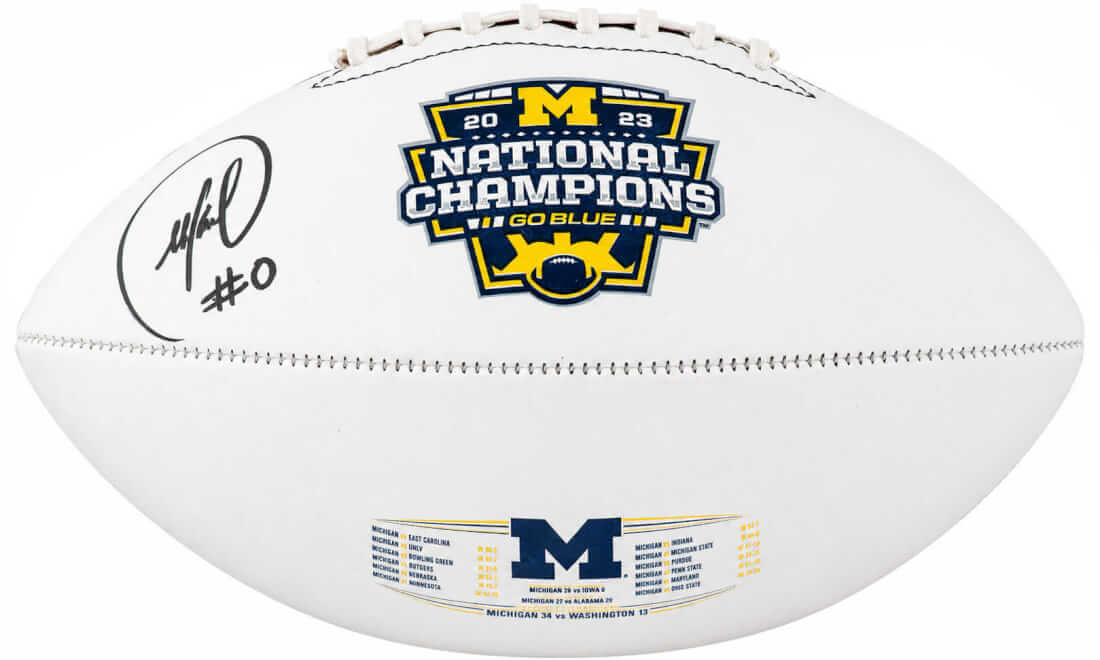 Mike Sainristil Autographed Michigan Wolverines 2023 National Championship Logo White Football-Powers Sports Memorabilia