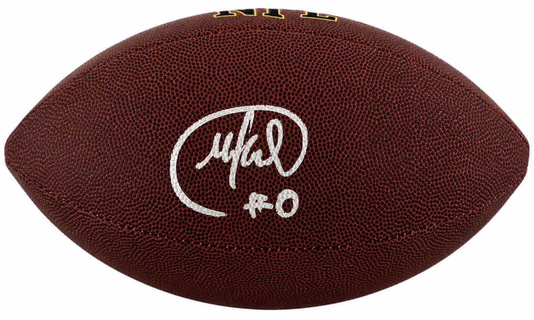 Mike Sainristil Autographed Wilson Super Grip Full Size NFL Football-Powers Sports Memorabilia