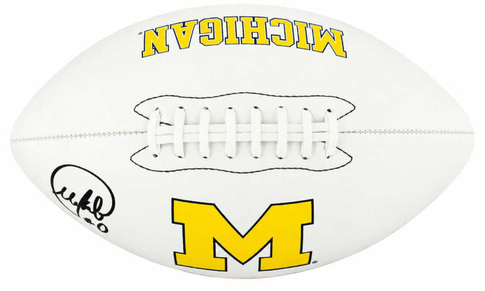 Mike Sainristil Autographed Michigan Wolverines Logo Brands White Logo Football-Powers Sports Memorabilia