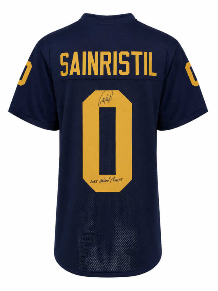 Mike Sainristil Autographed Navy Custom College Football Jersey with 2023 National Champs-Powers Sports Memorabilia