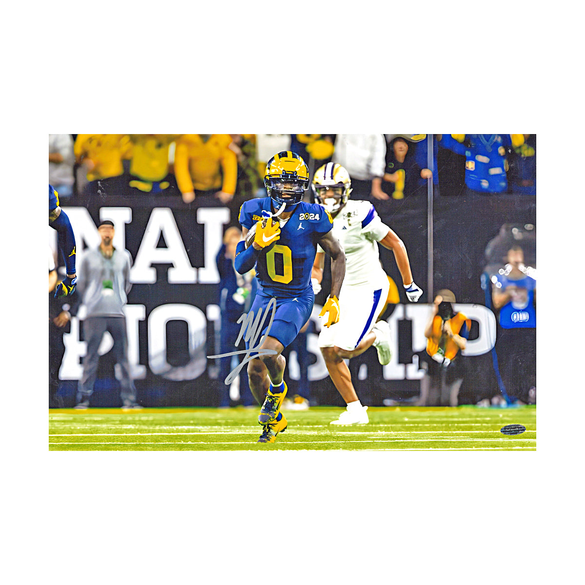 Mike Sainristil Michigan Wolverines Signed 11x17 National Championship Game Photo (Playball Ink Holo)-Powers Sports Memorabilia