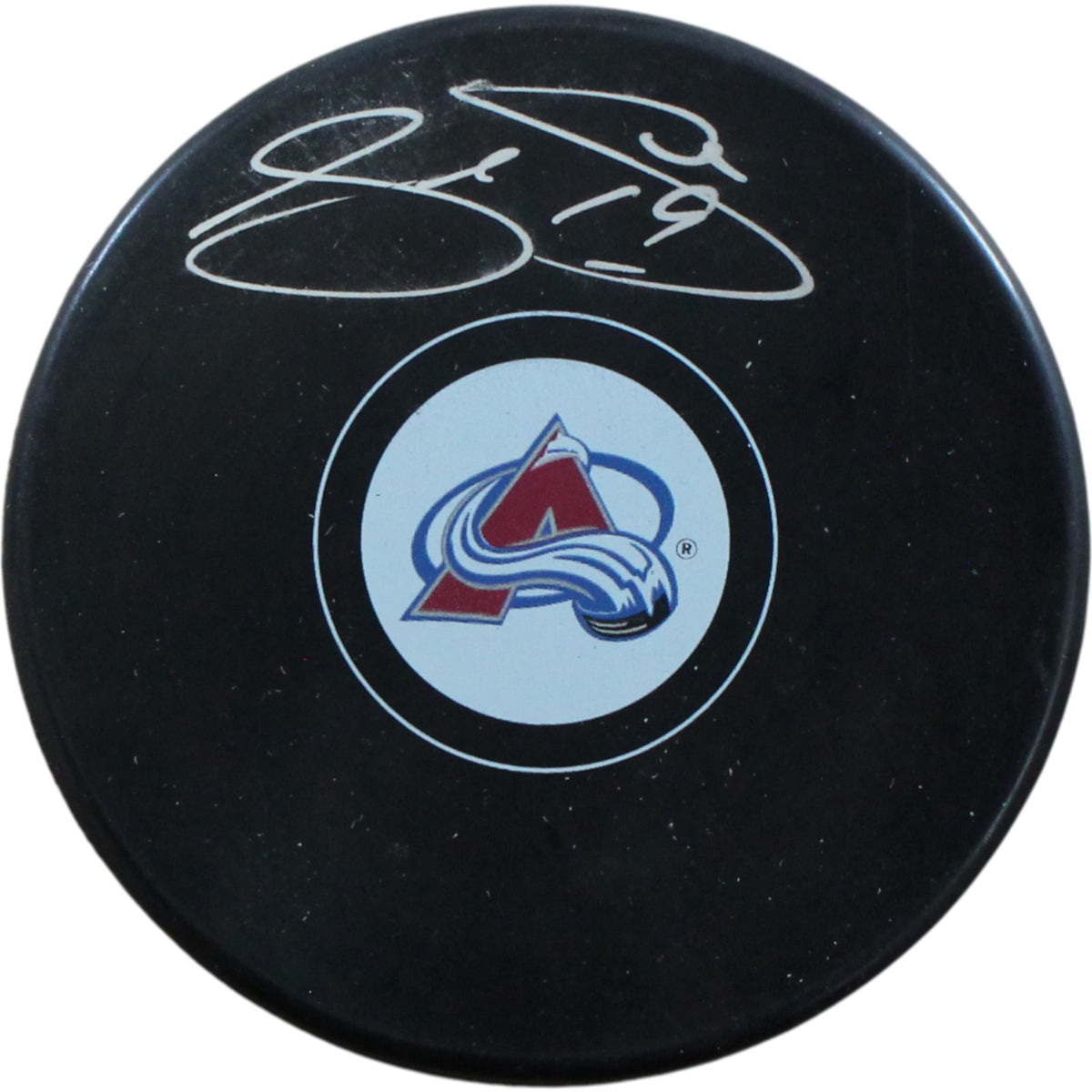 Joe Sakic Colorado Avalanche Logo Signed Puck-Powers Sports Memorabilia