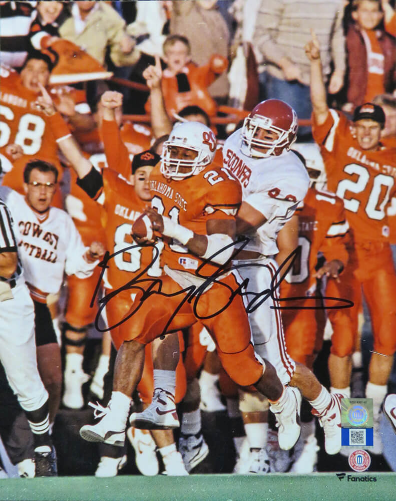 Barry Sanders Autographed Oklahoma State Action vs Sooners 8x10 Photo-Powers Sports Memorabilia