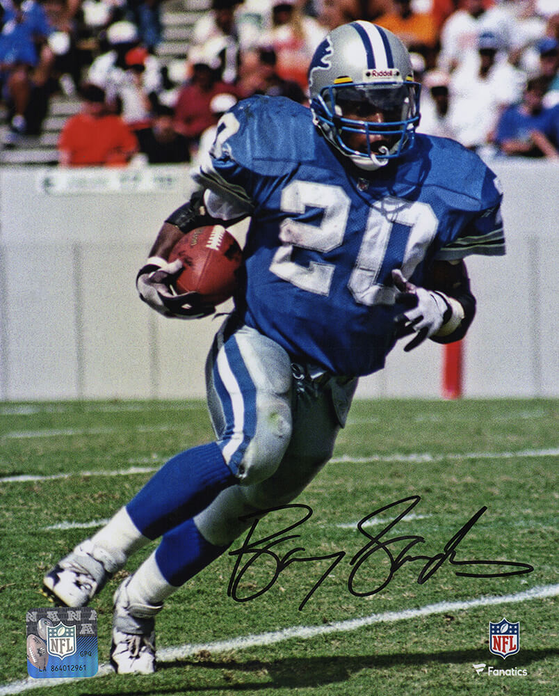 Barry Sanders Detroit Lions Autographed Jersey Running With Football 8x10-Powers Sports Memorabilia
