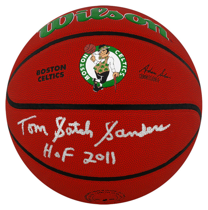 Tom Sanders Autographed Boston Celtics Logo Wilson NBA Basketball with Satch, HOF 2011-Powers Sports Memorabilia