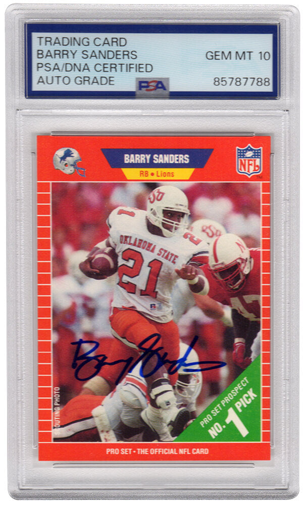 Barry Sanders Autographed 1989 Pro Set Football Rookie Card #494 - (PSA / Auto Grade 10)-Powers Sports Memorabilia