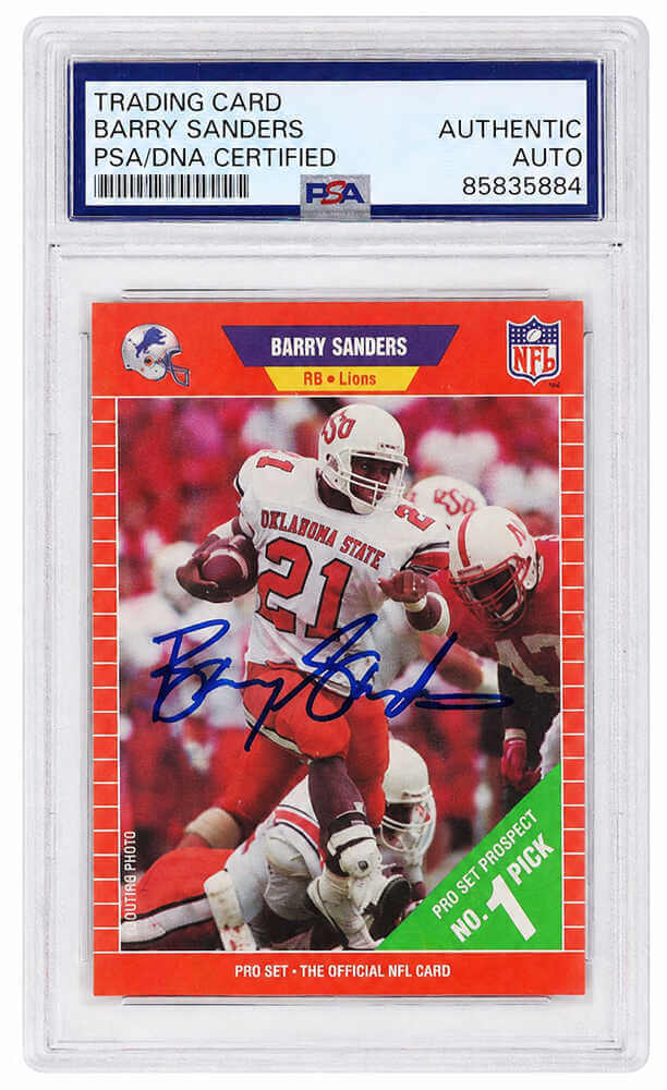 Barry Sanders Autographed 1989 Pro Set (Ok State Image) Football Rookie Card #494 - (PSA Encapsulated)-Powers Sports Memorabilia