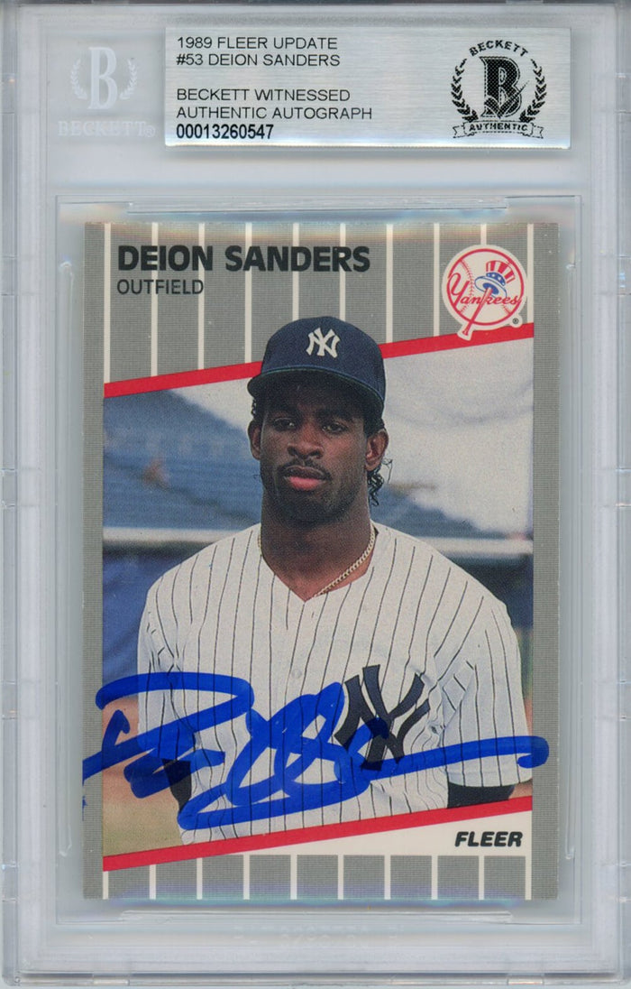 Deion Sanders Signed 1989 Fleer Trading Card BAS Slab-Powers Sports Memorabilia