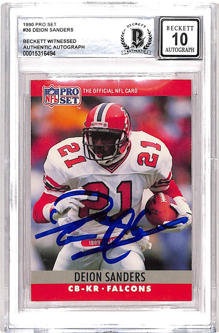 Deion Sanders Signed 1990 Pro Set #36 Card Grade 10 Auto – Beckett Authenticated-Powers Sports Memorabilia