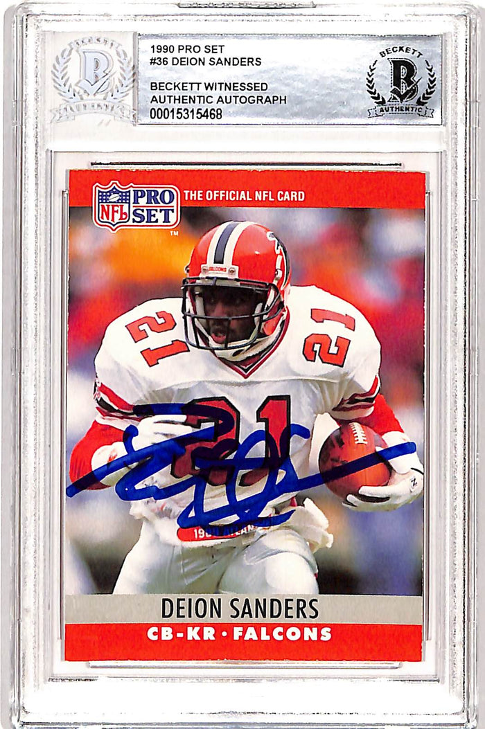 Deion Sanders Signed 1990 Pro Set #36 Trading Card – Beckett Authenticated-Powers Sports Memorabilia
