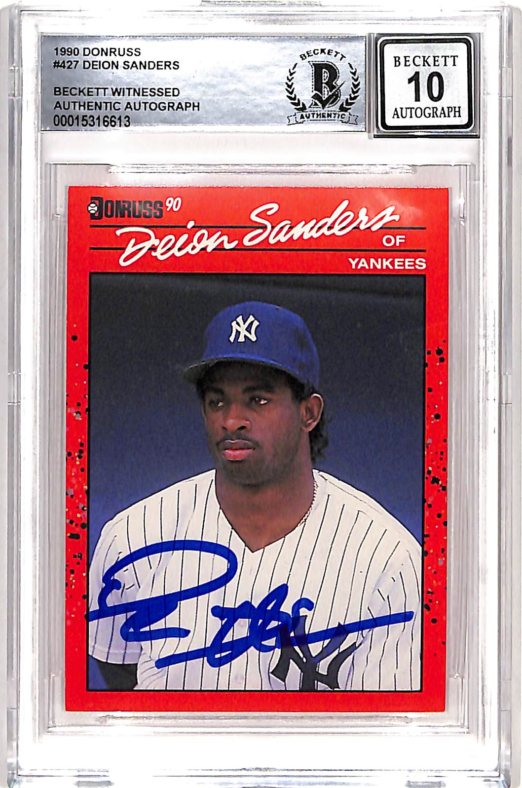 Deion Sanders Signed 1990 Donruss #427 Card 10 Auto – Beckett Authenticated-Powers Sports Memorabilia