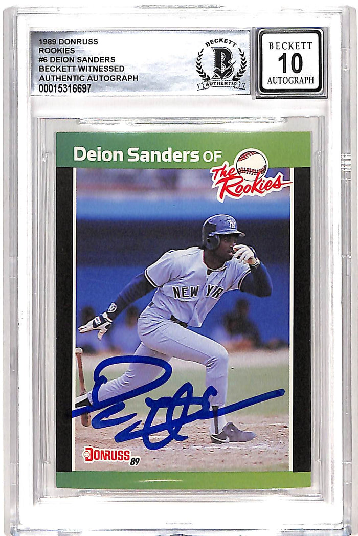 Deion Sanders Signed 1989 Donruss #6 Card 10 Auto – Beckett Authenticated-Powers Sports Memorabilia