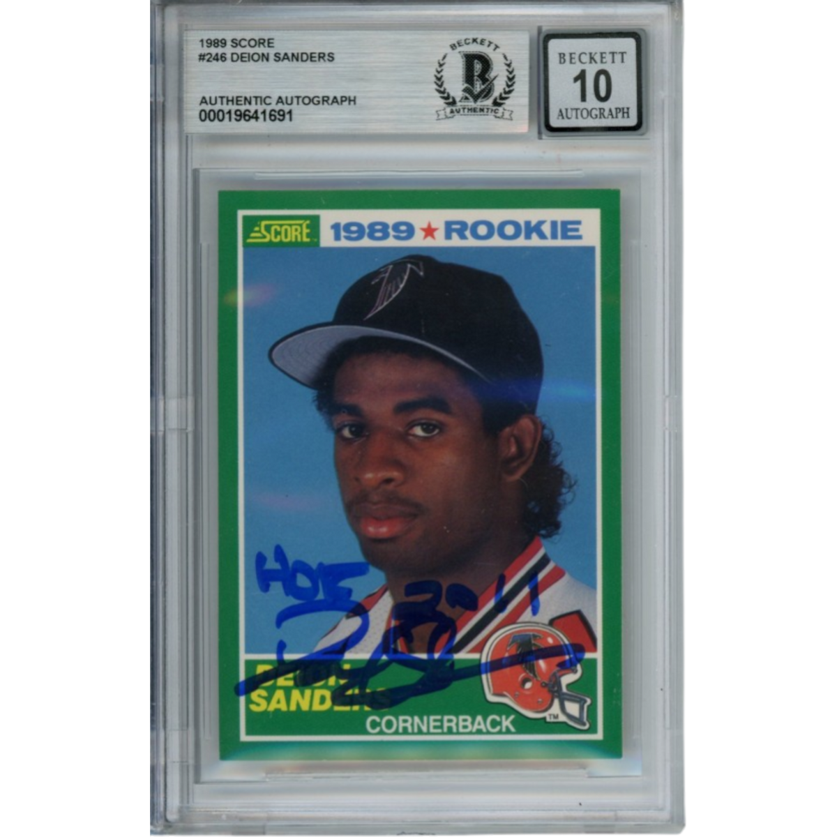 Deion Sanders Atlanta Falcons Signed Card - 1989 Score #246 HOF Slabbed Beckett Beckett-Powers Sports Memorabilia