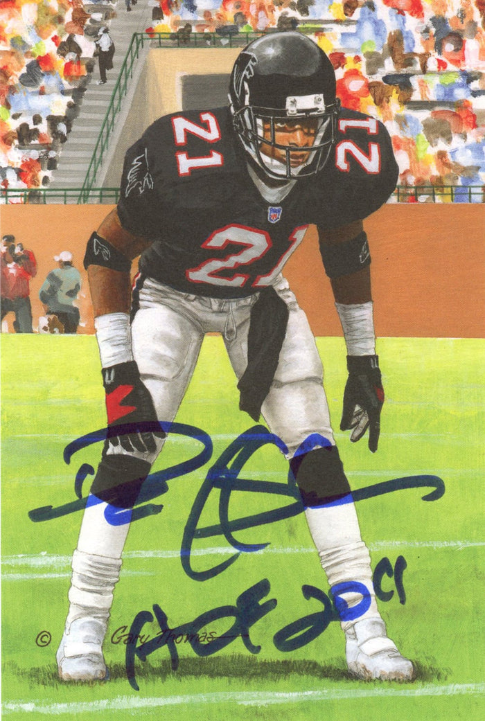 Deion Sanders Signed Atlanta Falcons Goal Line Art Card Blue HOF-Powers Sports Memorabilia
