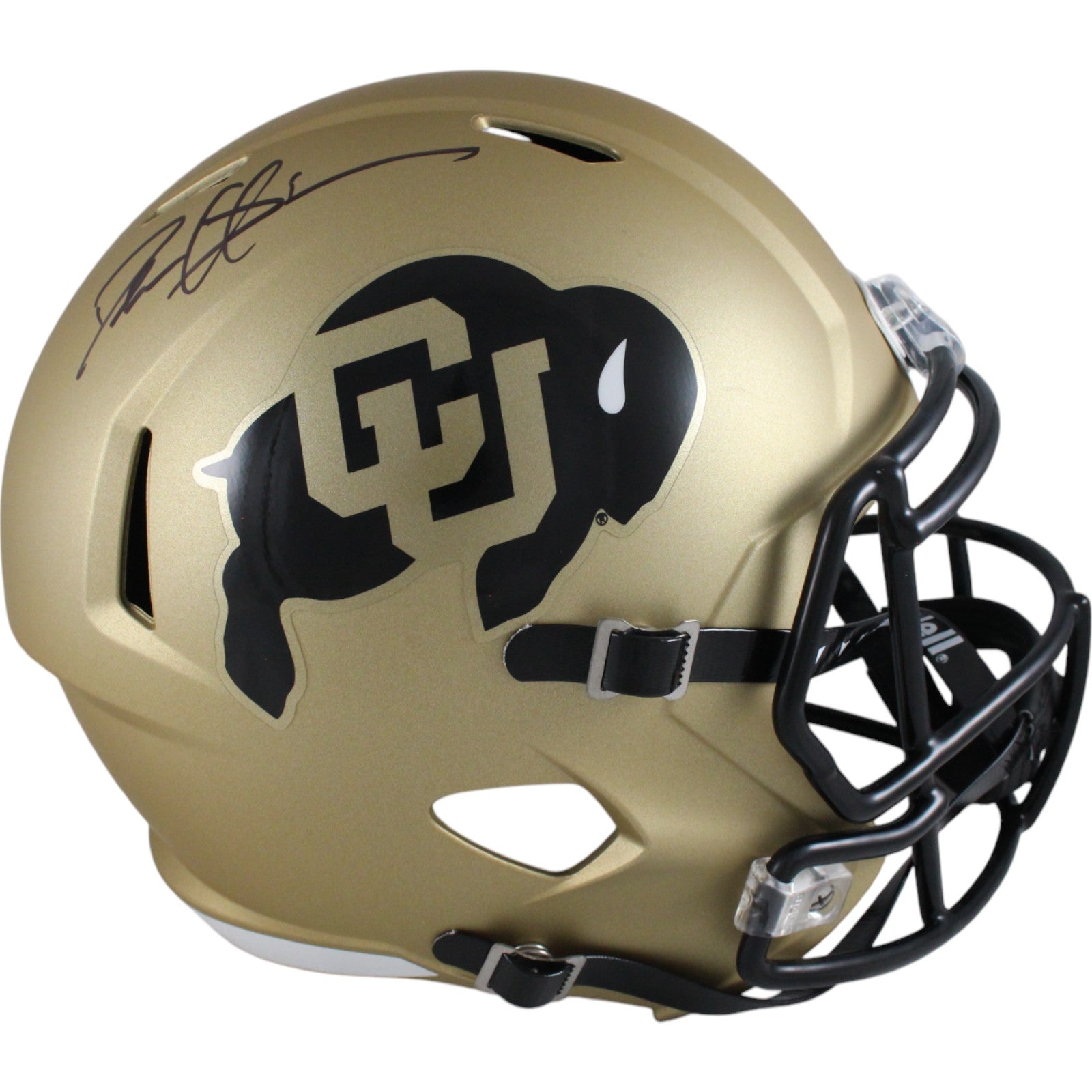 Deion Sanders Colorado Buffaloes F/S Gold Signed Helmet-Powers Sports Memorabilia