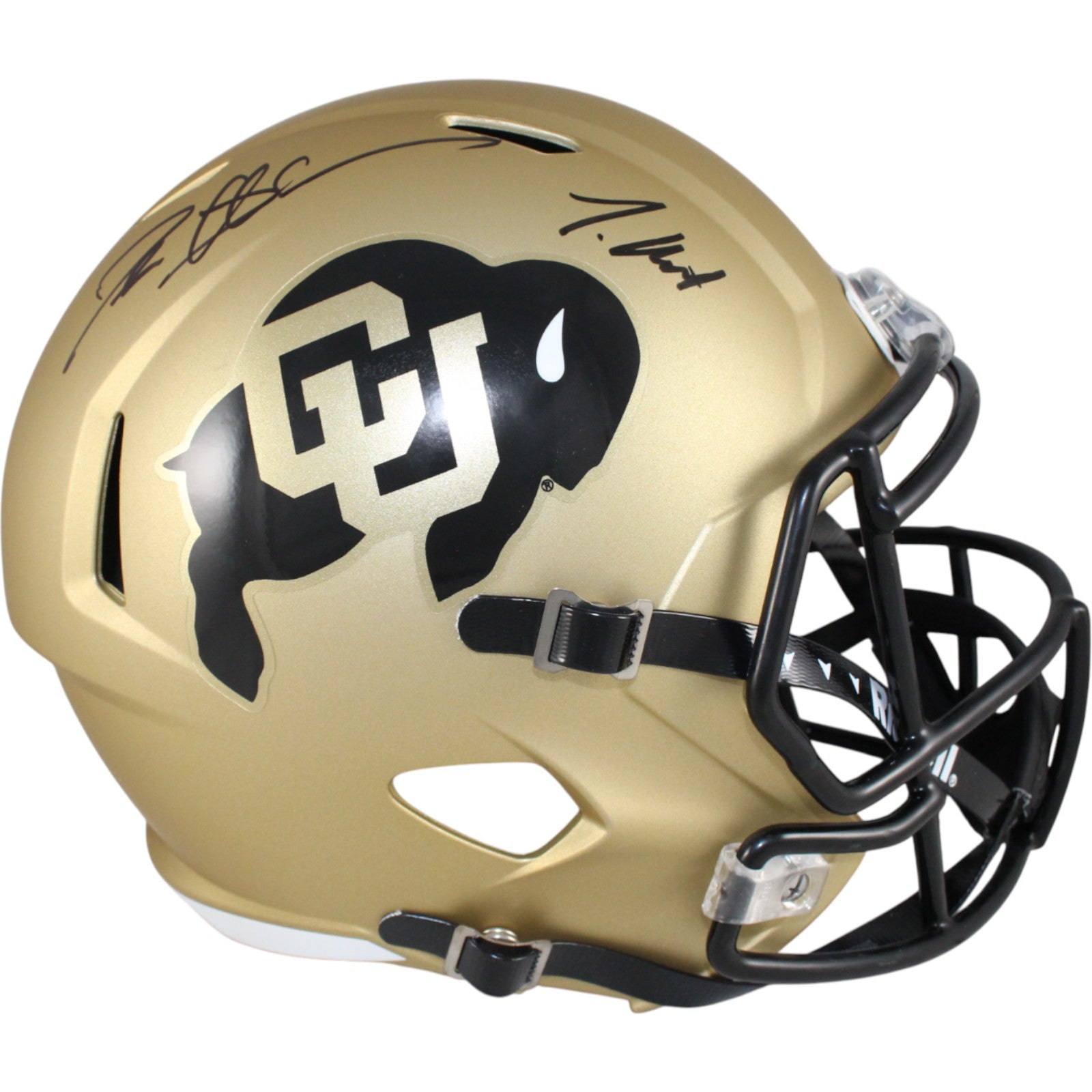 Travis Hunter Deion Sanders Colorado Buffaloes F/S Signed Helmet-Powers Sports Memorabilia