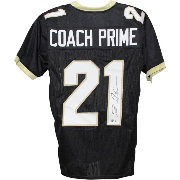 Deion Sanders Signed College Style XL Black Jersey Beckett W-Powers Sports Memorabilia