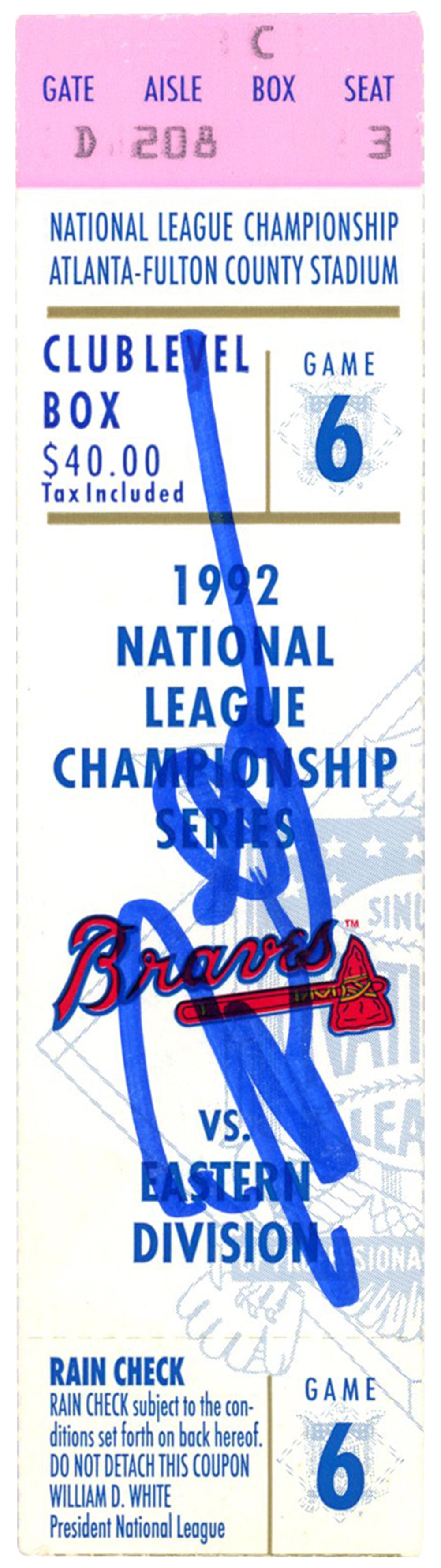 Deion Sanders Atlanta Braves Signed Card - 1992 NLCS Game 6 Ticket Beckett-Powers Sports Memorabilia