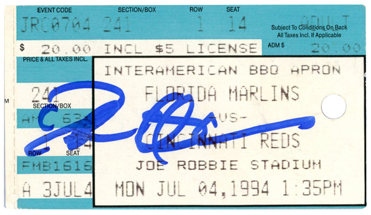 Deion Sanders Cincinnati Reds Signed Card - 7/4/1994 @ Marlins Ticket Beckett-Powers Sports Memorabilia