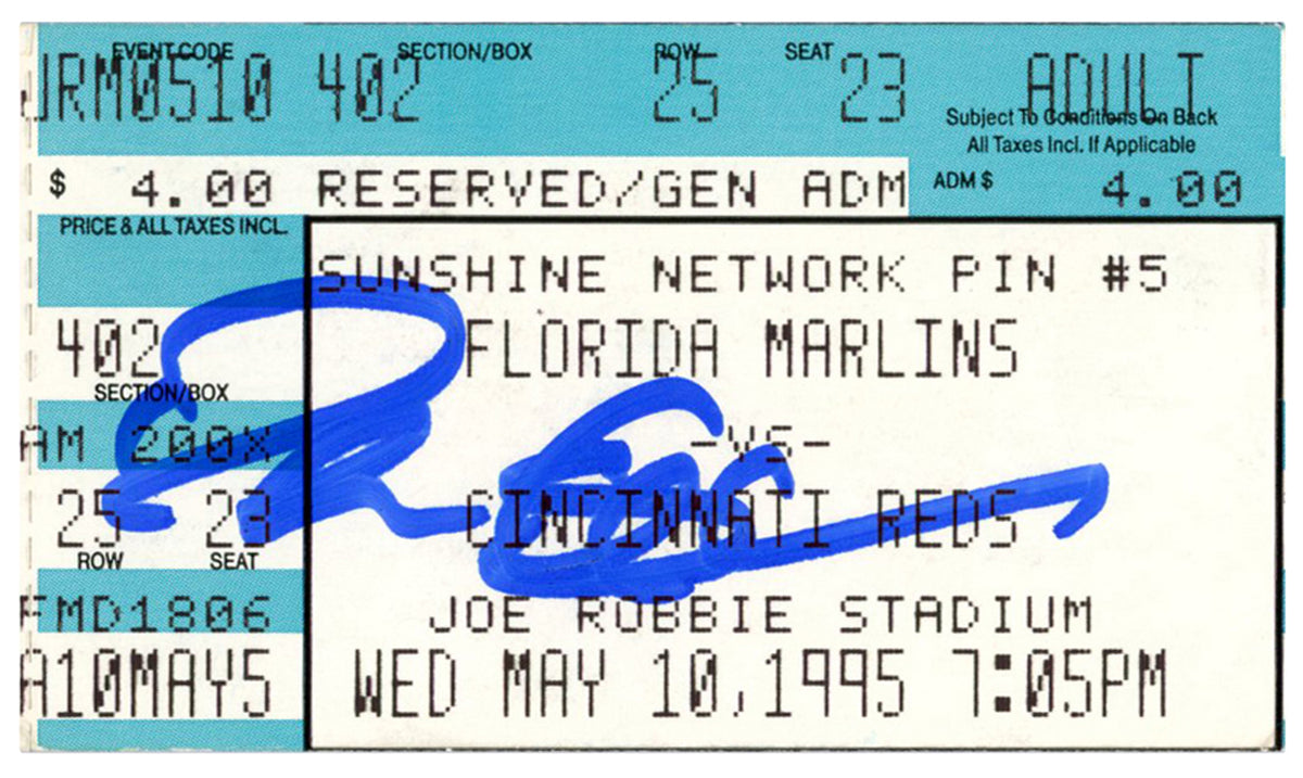 Deion Sanders Cincinnati Reds Signed Card - 5/10/1995 @ Marlins Ticket Beckett-Powers Sports Memorabilia