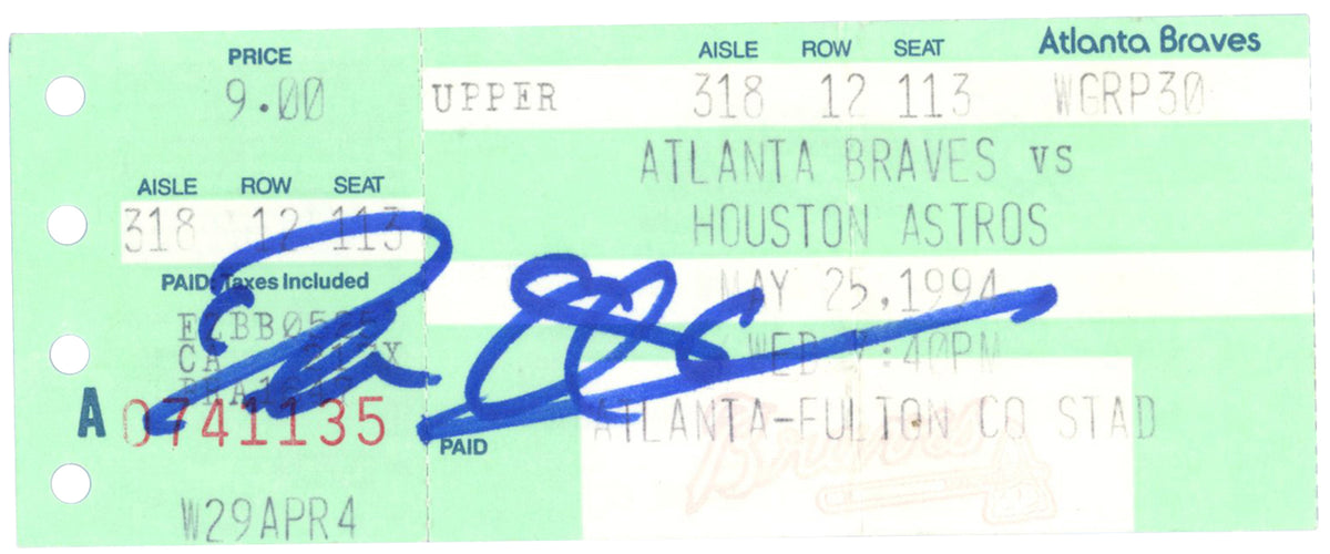 Deion Sanders Atlanta Braves Signed Card - 5/17/1994 vs Reds Ticket Beckett-Powers Sports Memorabilia