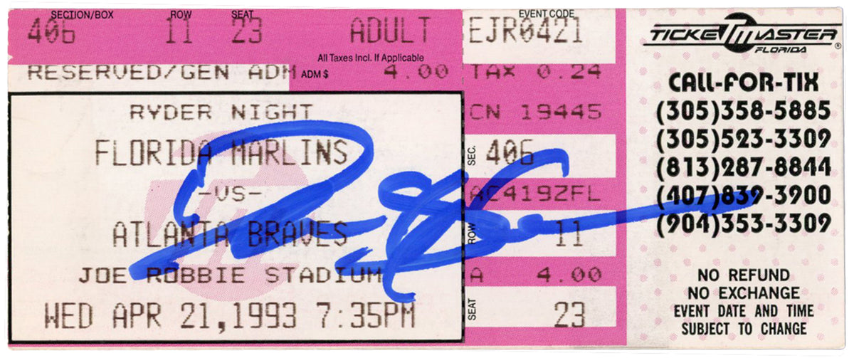 Deion Sanders Atlanta Braves Signed Card - 4/21/1993 @ Marlins Ticket Beckett - 37178-Powers Sports Memorabilia