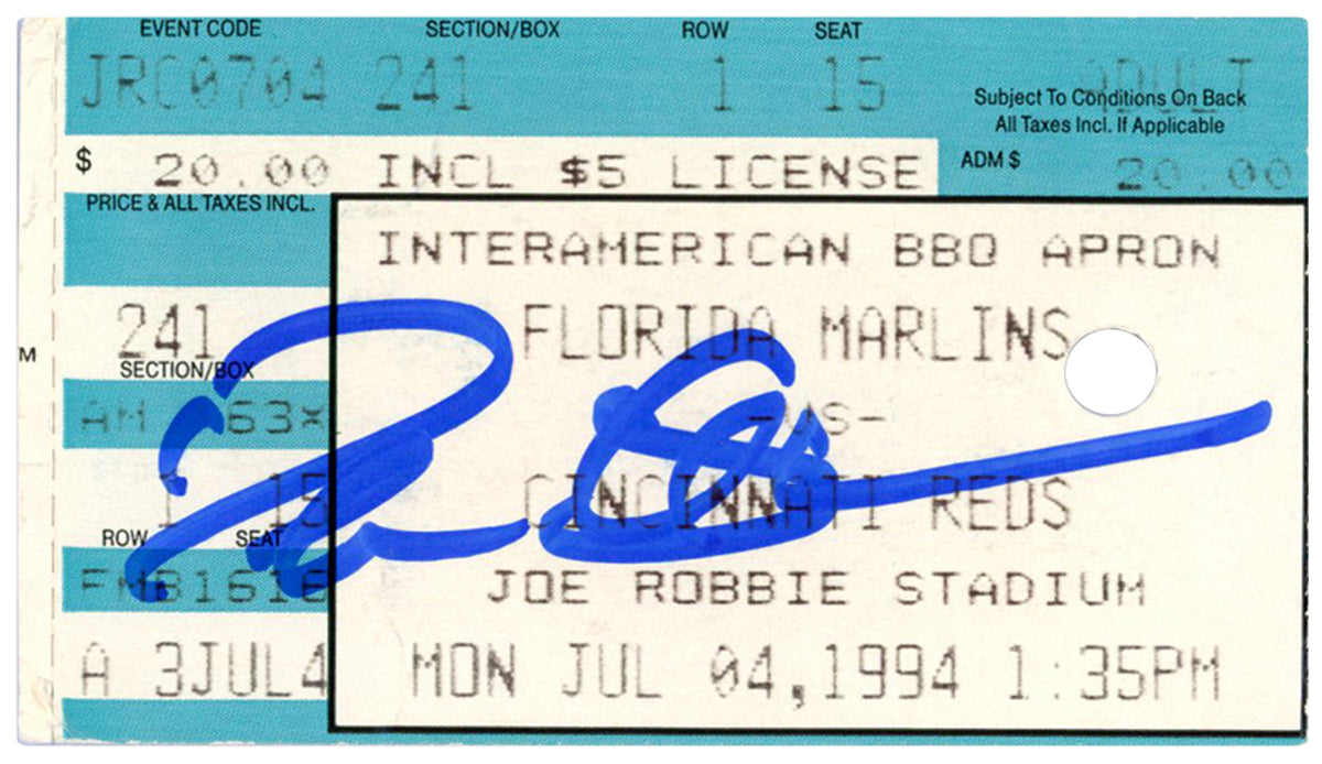 Deion Sanders Cincinnati Reds Signed Card - 7/4/1994 @ Marlins Ticket Beckett - 37188-Powers Sports Memorabilia